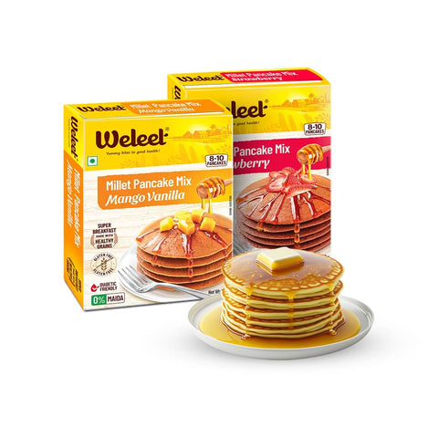 assorted pack of two millet pancake mix, flavour of mango and strawberry