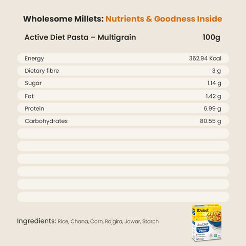 multigrain pasta nutrition table