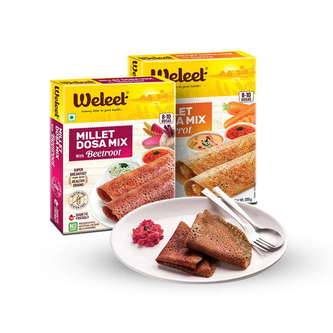 assorted pack of two weleet millet dosa mix, flavour of beetroot and carrot