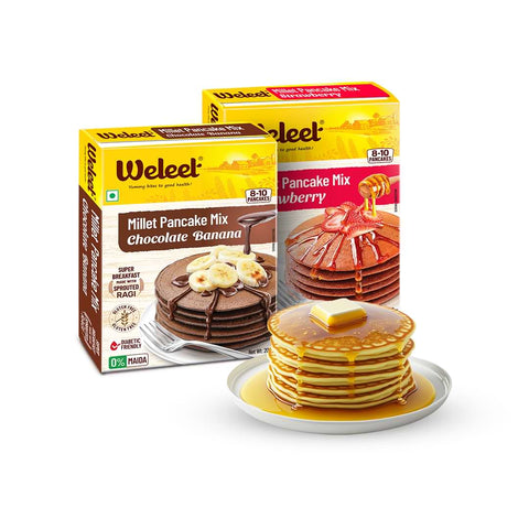 assorted pack of two, chocolate banana millet pancake mix