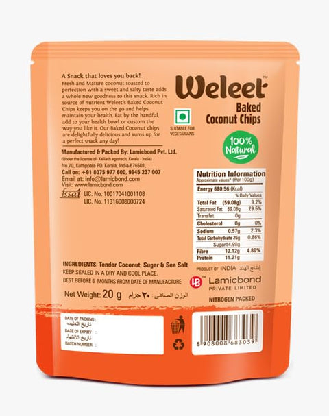 Weleet Baked Coconut Chips | pack of 3  | 60 g