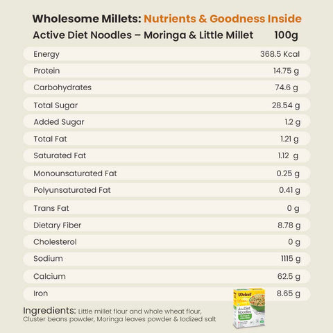 moringa and little millet noodles nutrition table