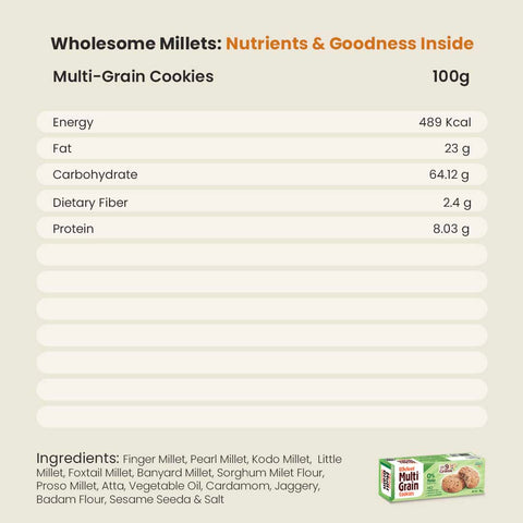 multi-grain cookie nutrients table