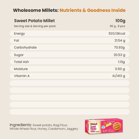 sweet potato millet cookie nutrients table